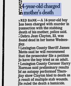 In November 2003, Hugo Clayton — a 14-year-old boy from Guatemala — stabbed his adopted mother from South Carolina to death.
